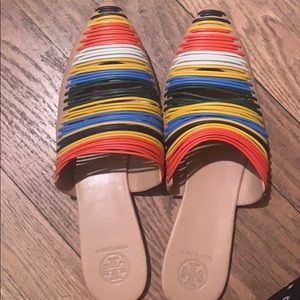 Rainbow striped leather flat mule